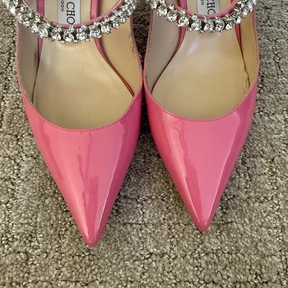 JIMMY CHOO Bing 65mm Patent Crystal Embellished Mules Candy Pink Sz 38 EU - Picture 3 of 12